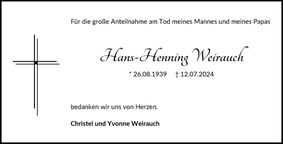 Traueranzeige von Hans-Henning Weirauch von Waiblinger Kreiszeitung