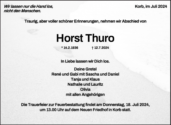 Traueranzeige von Horst Thuro von Waiblinger Kreiszeitung
