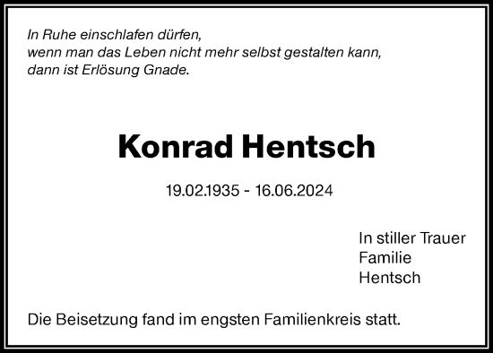 Traueranzeige von Konrad Hentsch von Waiblinger Kreiszeitung