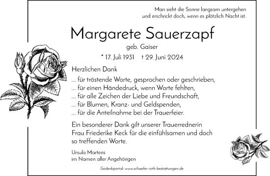 Traueranzeige von Margarete Sauerzapf von Waiblinger Kreiszeitung
