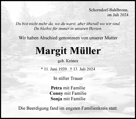 Traueranzeige von Margit Müller von Waiblinger Kreiszeitung