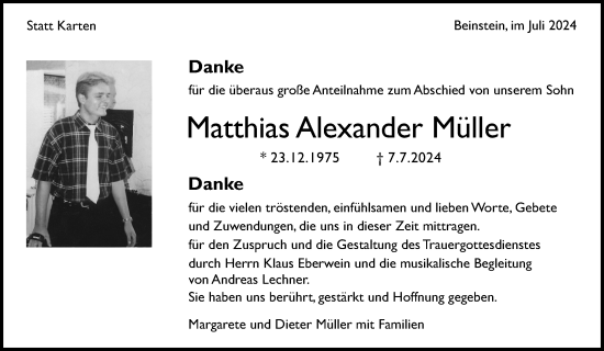 Traueranzeige von Matthias Alexander Müller von Waiblinger Kreiszeitung