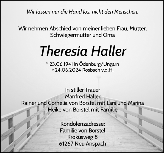 Traueranzeige von Theresia Haller von Waiblinger Kreiszeitung