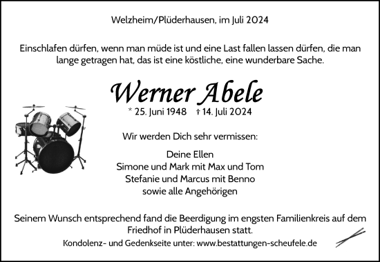 Traueranzeige von Werner Abele von Waiblinger Kreiszeitung