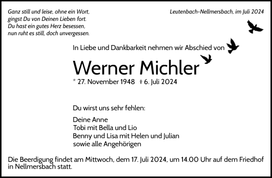 Traueranzeige von Werner Michler von Waiblinger Kreiszeitung
