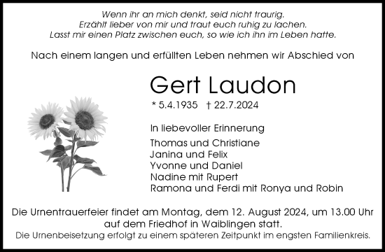 Traueranzeige von Gert Laudon von Waiblinger Kreiszeitung