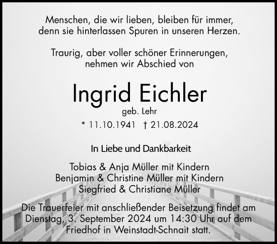 Traueranzeige von Ingrid Eichler von Waiblinger Kreiszeitung