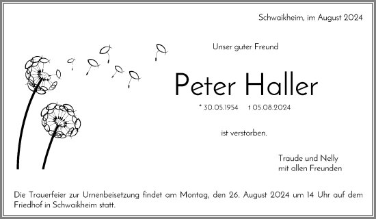 Traueranzeige von Peter Haller von Waiblinger Kreiszeitung