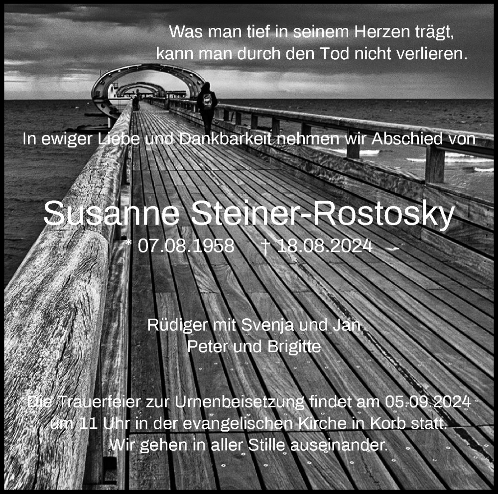  Traueranzeige für Susanne Steiner-Rostosky vom 24.08.2024 aus Waiblinger Kreiszeitung