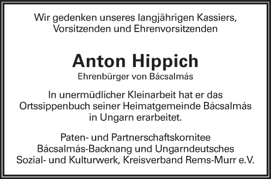 Traueranzeige von Anton Hippich von Waiblinger Kreiszeitung